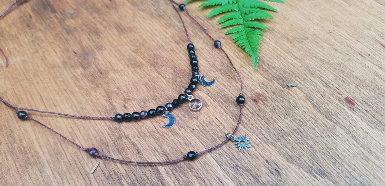 Podwójny naszyjnik "Waleczna Dusza" - Kwarc dymny, Onyks