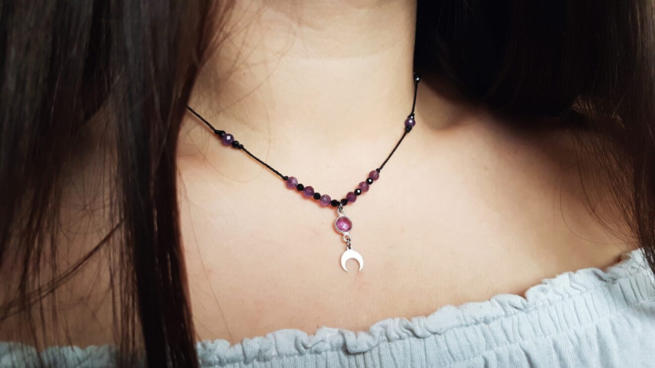 Naszyjnik "Amulet Księżycowy" - Ametyst, Turmalin