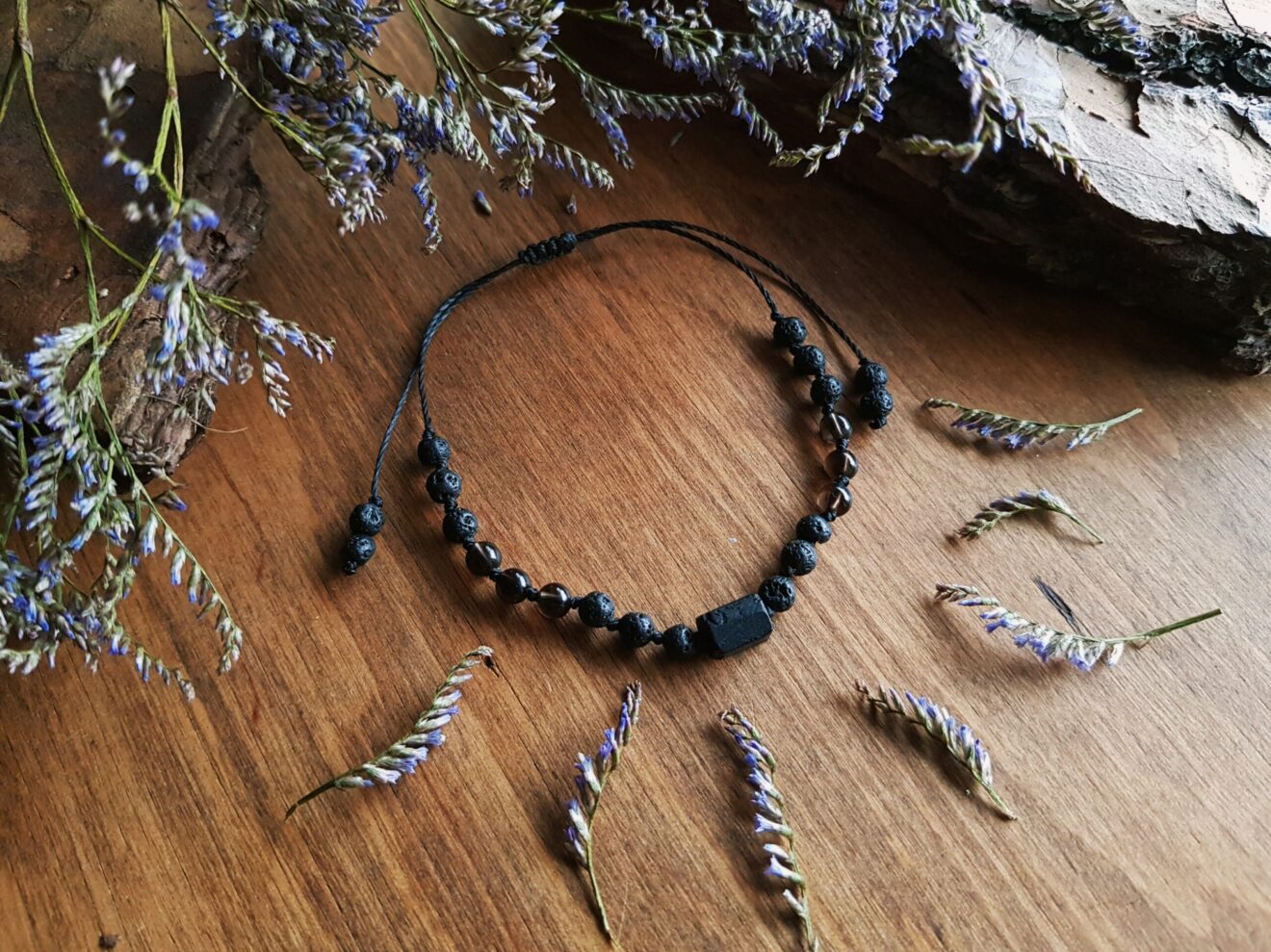 Bransoletka "Żywioły i Moc" - Turmalin, Lawa wulkaniczna, Kwarc dymny