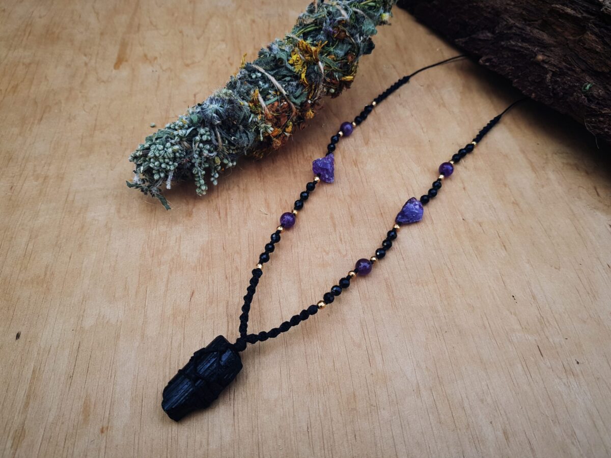 Naszyjnik "Duszy Opiekunka" - Turmalin, Ametyst, Hematyt