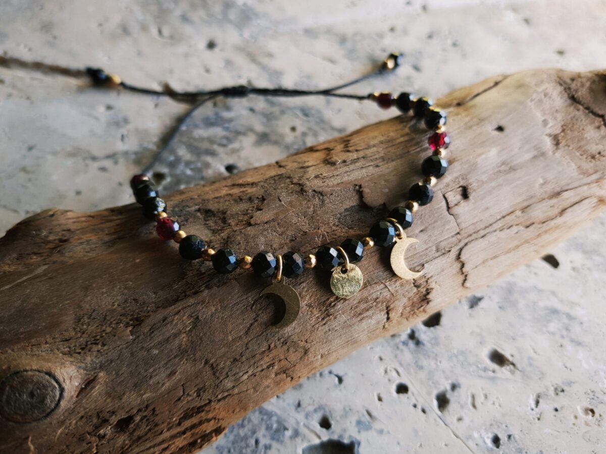 Bransoletka "Potrójna Bogini" - Turmalin, Granat, Hematyt
