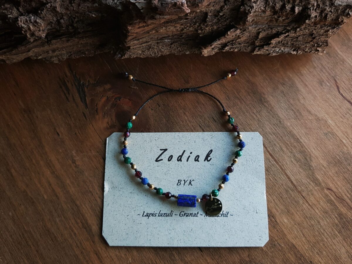 Bransoletka Zodiakalna - Byk - Lapis lazuli, Malachit, Granat - obrazek 5