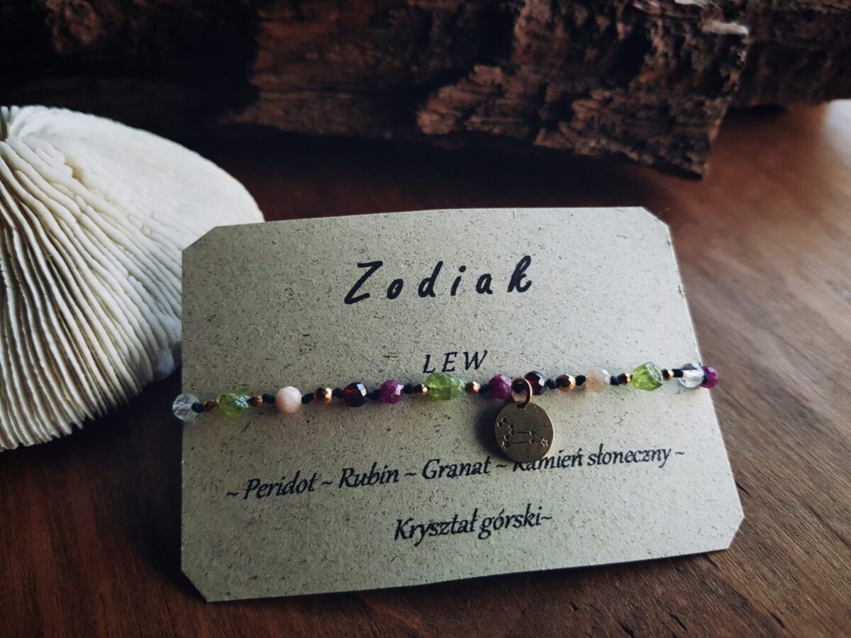 Bransoletka Zodiakalna - Lew - Peridot, Rubin, Granat, Kamień słoneczny, Kryształ górski - obrazek 8