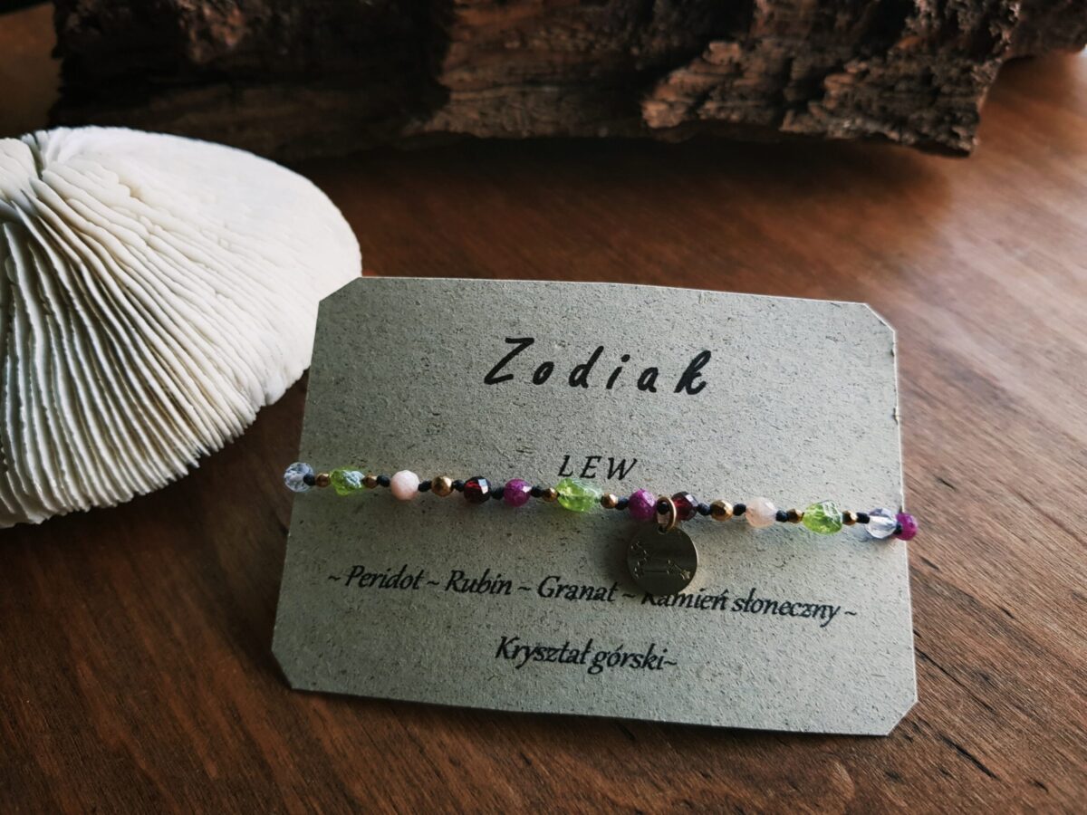 Bransoletka Zodiakalna - Lew - Peridot, Rubin, Granat, Kamień słoneczny, Kryształ górski - obrazek 7