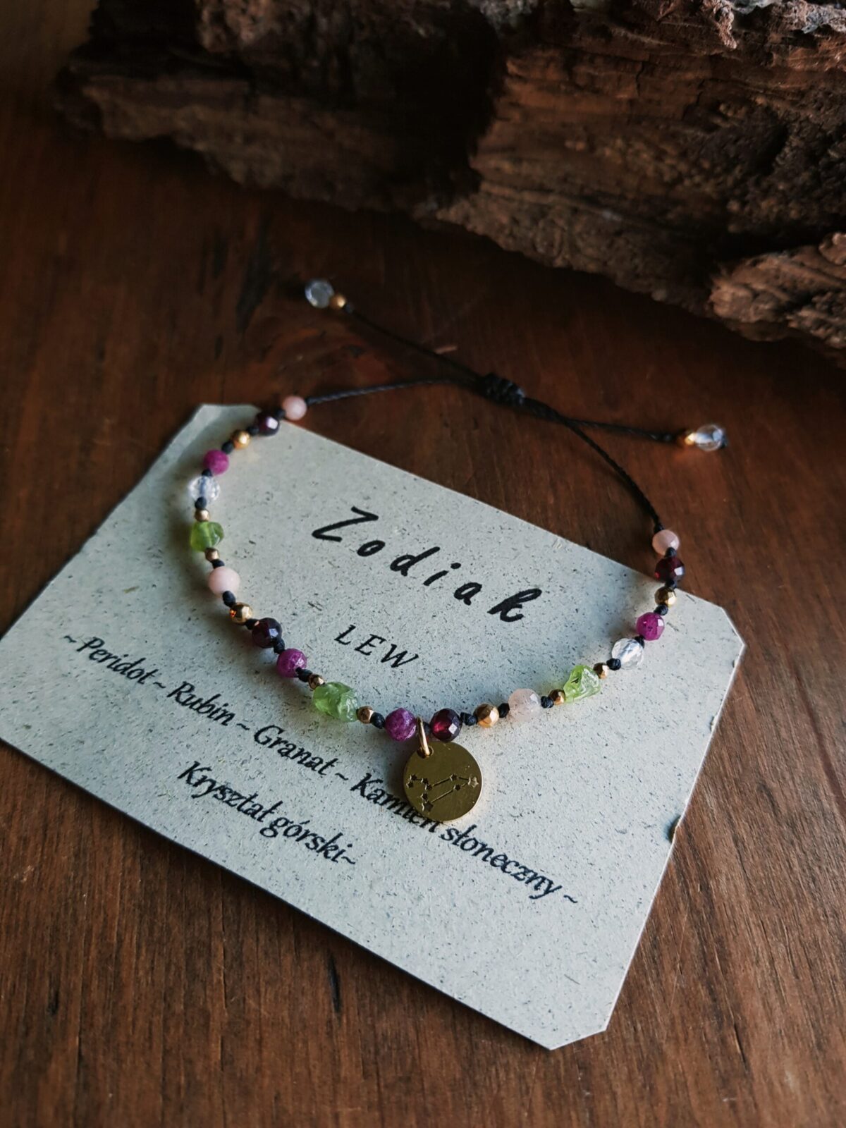 Bransoletka Zodiakalna - Lew - Peridot, Rubin, Granat, Kamień słoneczny, Kryształ górski - obrazek 4