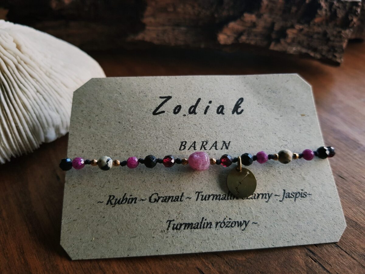 Bransoletka Zodiakalna - Baran -Turmalin różowy, Turmalin czarny, Rubin, Jaspis, Granat - obrazek 3