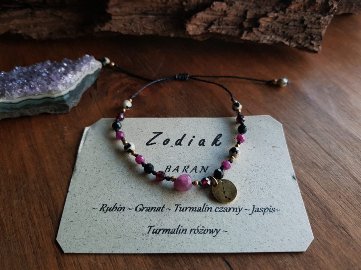 Bransoletka Zodiakalna - Baran -Turmalin różowy, Turmalin czarny, Rubin, Jaspis, Granat - obrazek 6