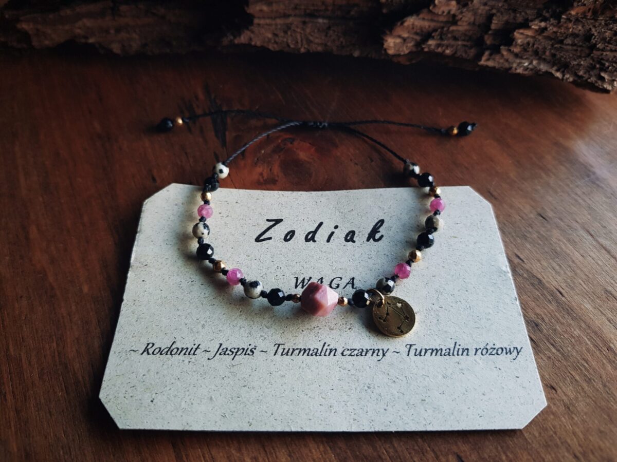 Bransoletka Zodiakalna - Waga - Rodonit, Turmalin różowy, Turmalin czarny, Jaspis - obrazek 8