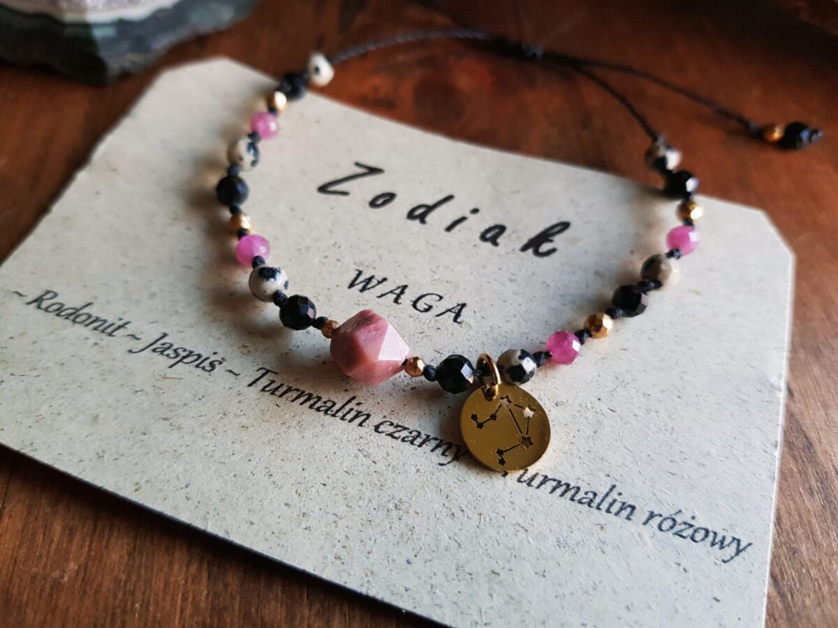 Bransoletka Zodiakalna - Waga - Rodonit, Turmalin różowy, Turmalin czarny, Jaspis - obrazek 7