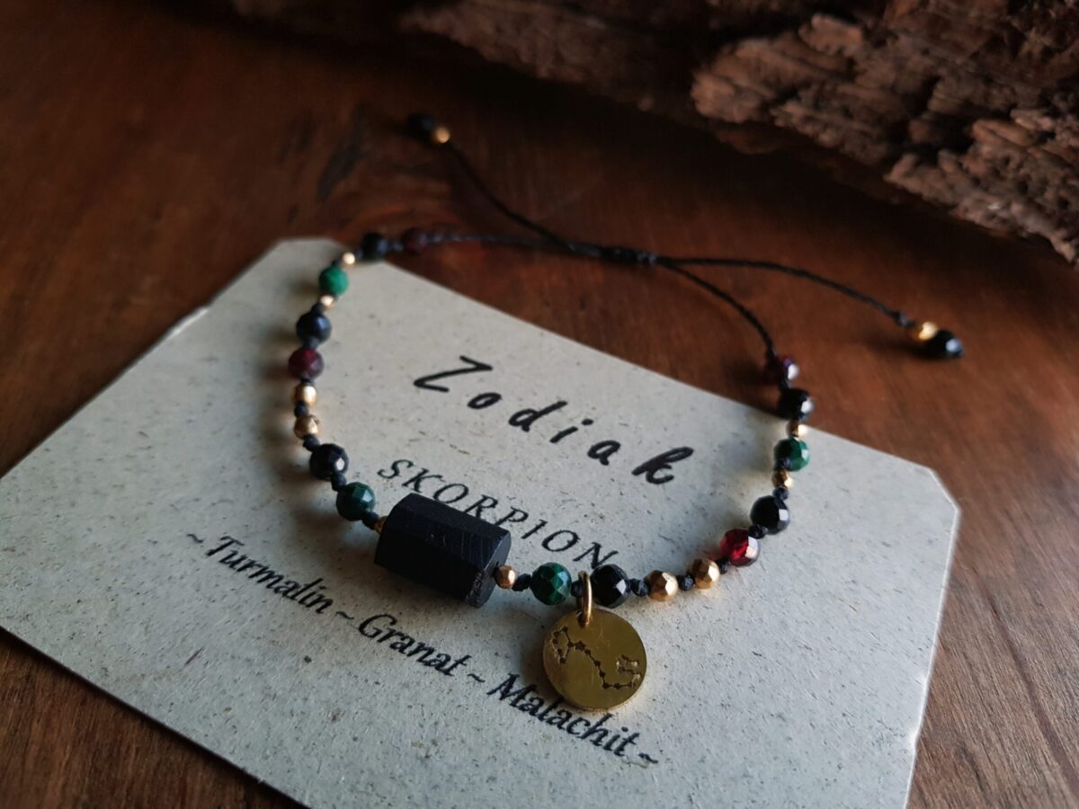 Bransoletka Zodiakalna - Skorpion - Turmalin, Granat, Malachit