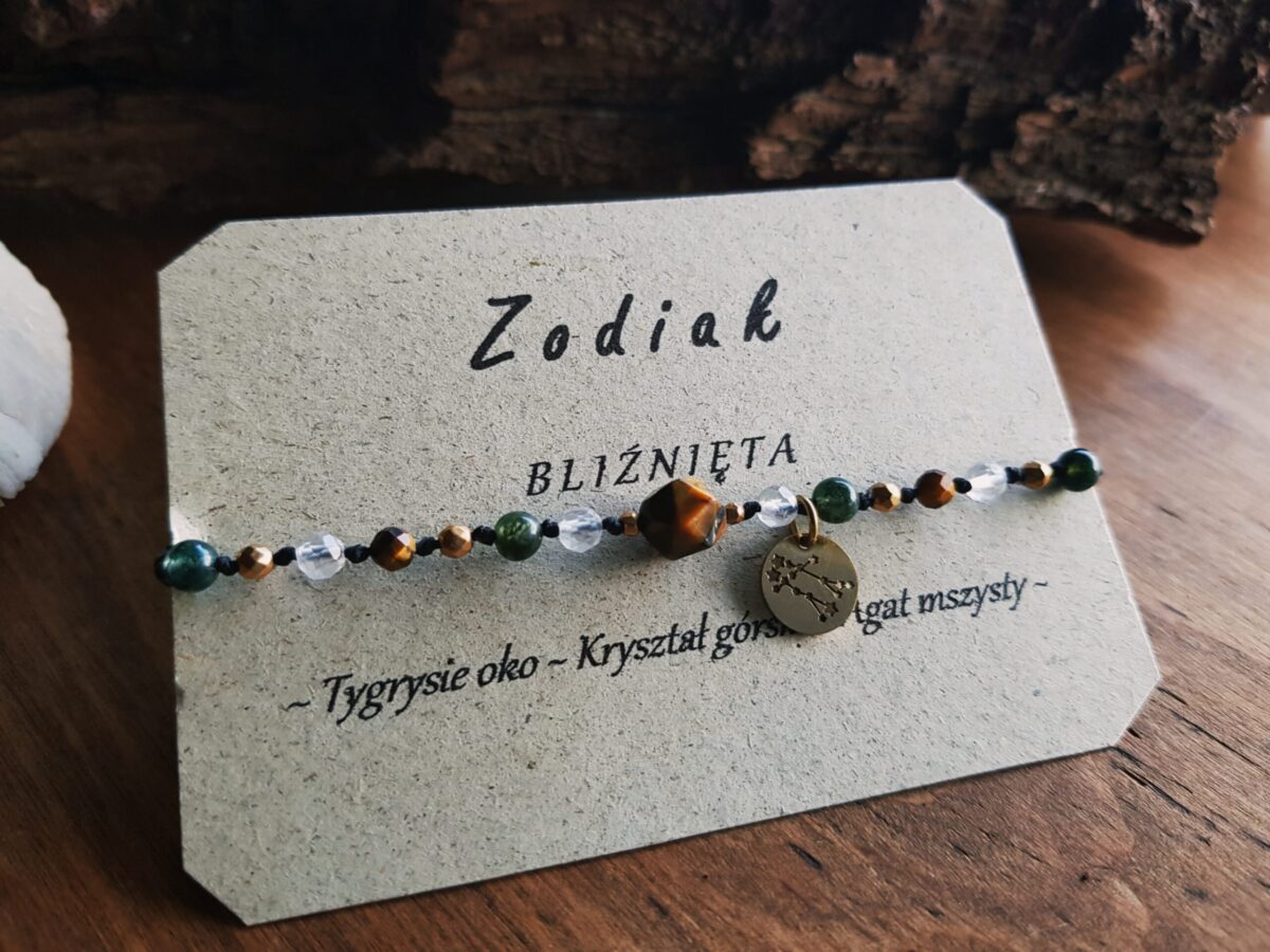 Bransoletka Zodiakalna - Bliźnięta - Tygrysie oko, Kryształ górski, Agat mszysty - obrazek 9