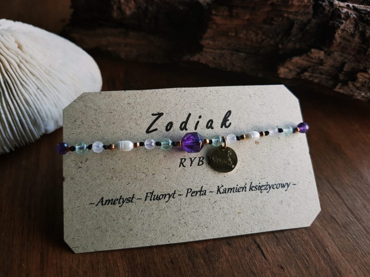 Bransoletka Zodiakalna - Ryby - Ametyst, Fluoryt, Perła, Kamień księżycowy - obrazek 7