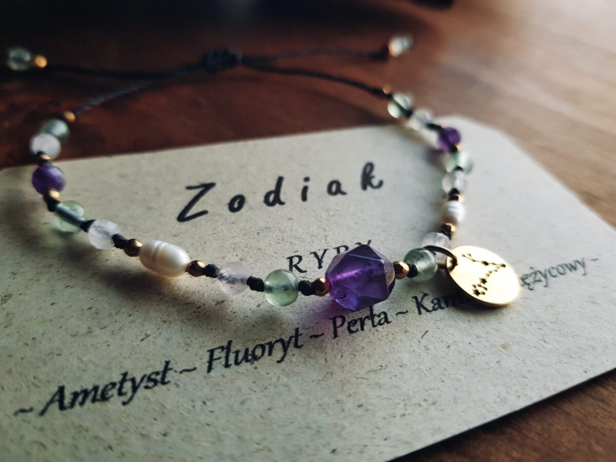 Bransoletka Zodiakalna - Ryby - Ametyst, Fluoryt, Perła, Kamień księżycowy - obrazek 9
