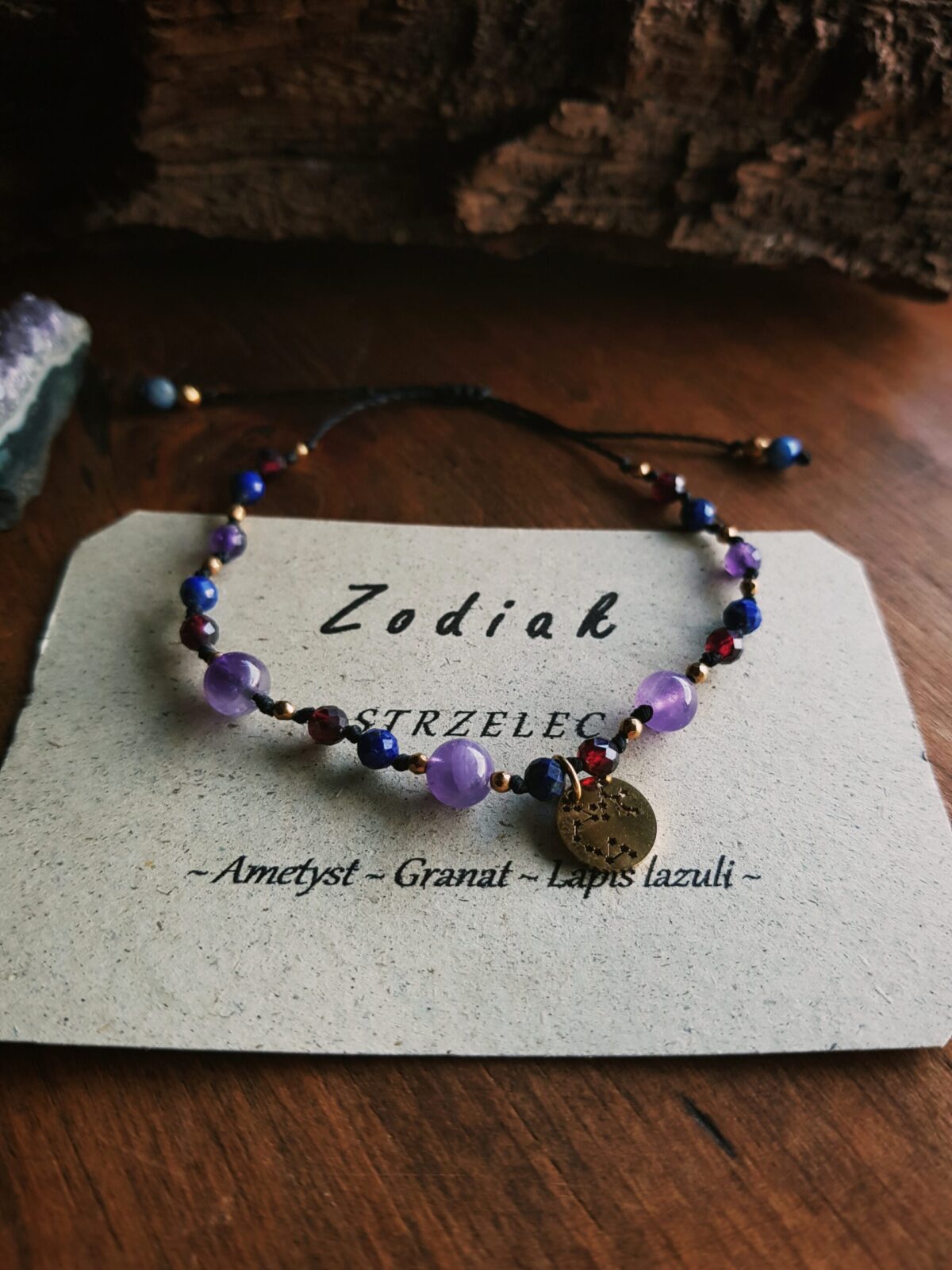 Bransoletka Zodiakalna - Strzelec -  Ametyst, Granat, Lapis lazuli - obrazek 3