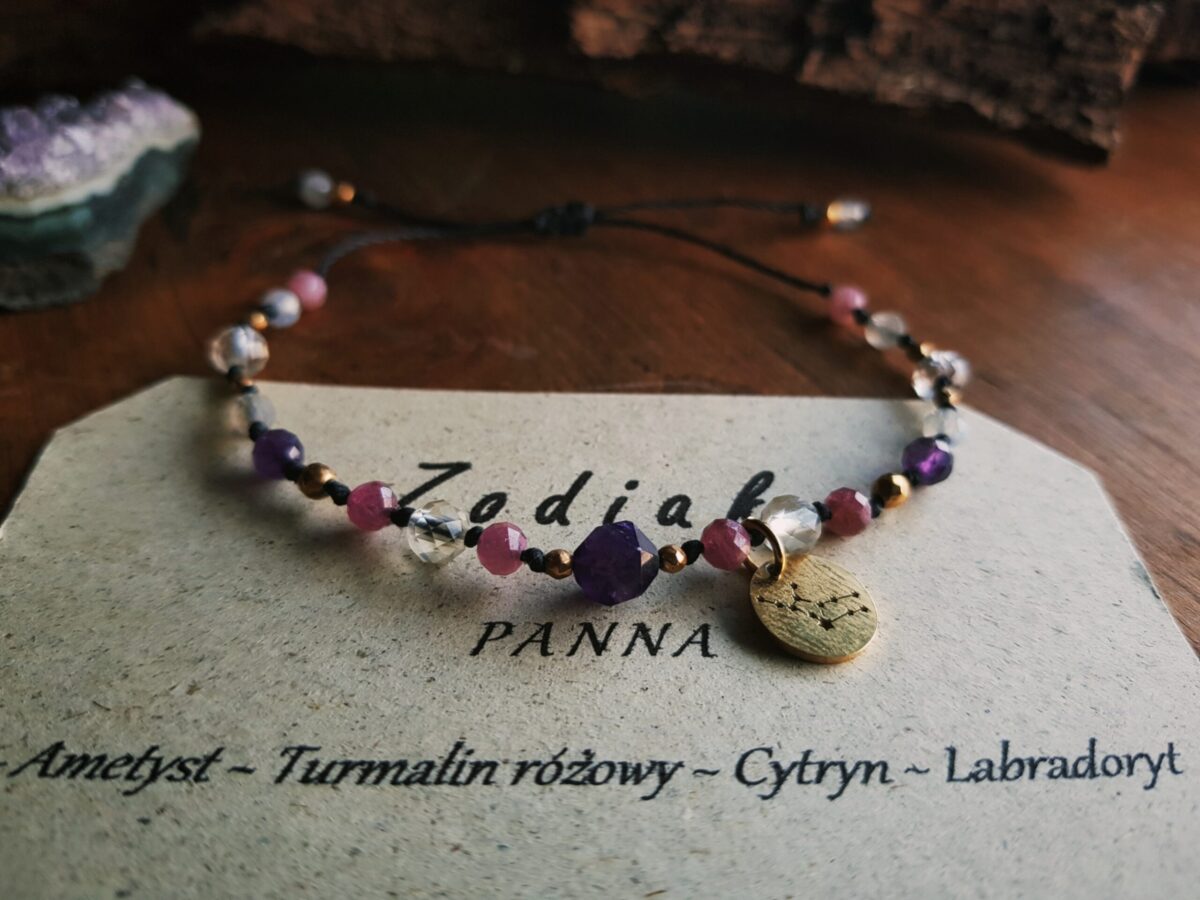 Bransoletka Zodiakalna - Panna - Turmalin różowy, Ametyst, Cytryn, Labradoryt - obrazek 6