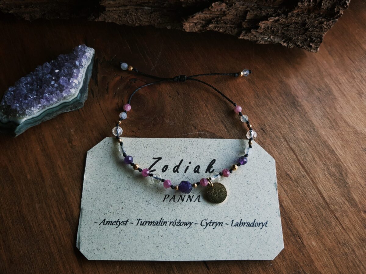 Bransoletka Zodiakalna - Panna - Turmalin różowy, Ametyst, Cytryn, Labradoryt - obrazek 5