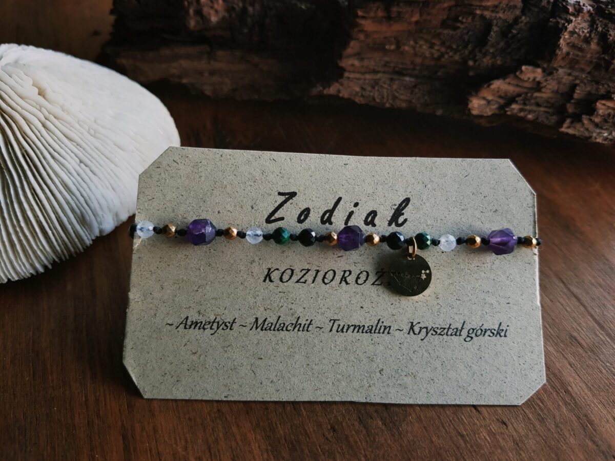 Bransoletka Zodiakalna - Koziorożec -  Ametyst, Malachit, Turmalin, Kryształ górski - obrazek 10