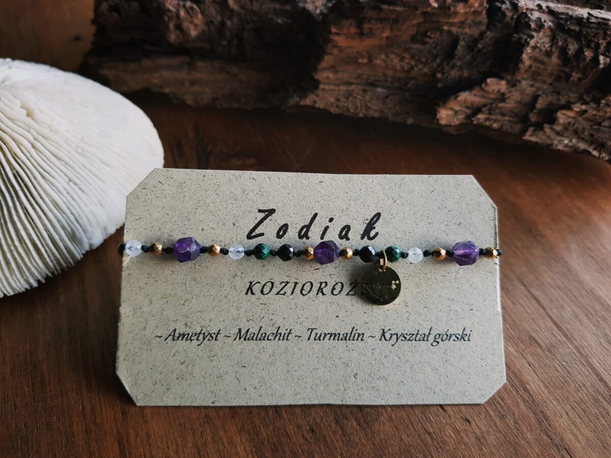 Bransoletka Zodiakalna - Koziorożec -  Ametyst, Malachit, Turmalin, Kryształ górski - obrazek 7