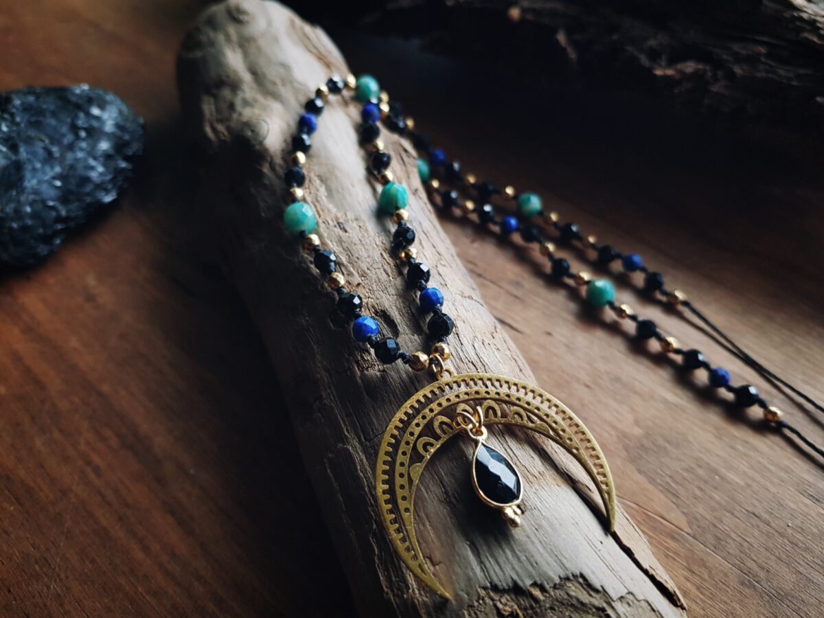 Naszyjnik Lunula Intuicji - Turmalin, Lapis lazuli, Amazonit, Onyks - obrazek 14