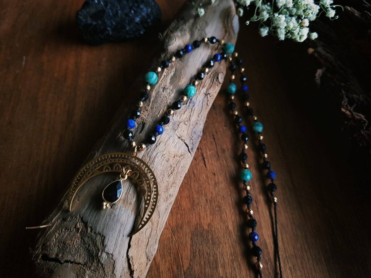 Naszyjnik Lunula Intuicji - Turmalin, Lapis lazuli, Amazonit, Onyks - obrazek 11