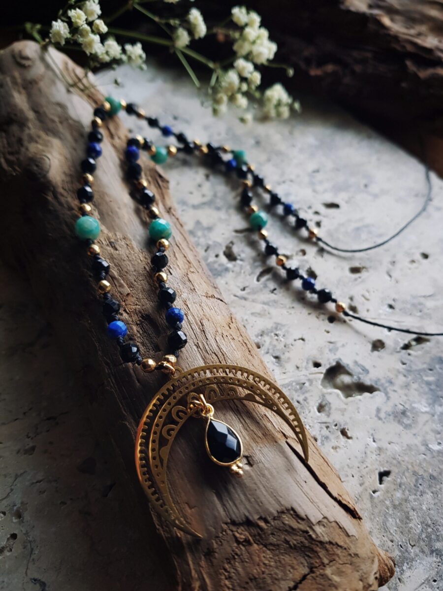 Naszyjnik Lunula Intuicji - Turmalin, Lapis lazuli, Amazonit, Onyks - obrazek 4