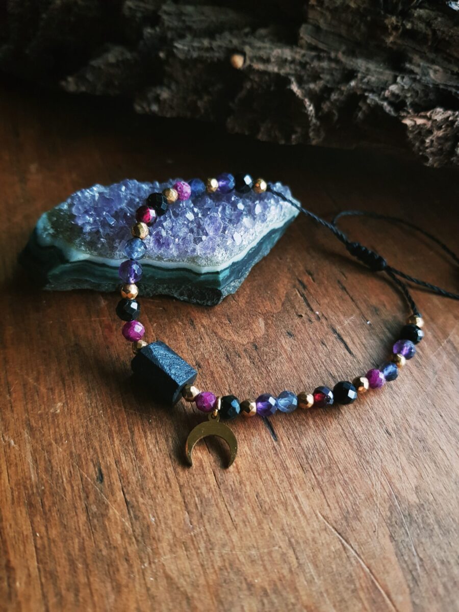 Bransoletka "Strażniczka z Kosmosu" - Turmalin, Iolit, Ametyst, Rubin, Granat, Onyks - obrazek 5