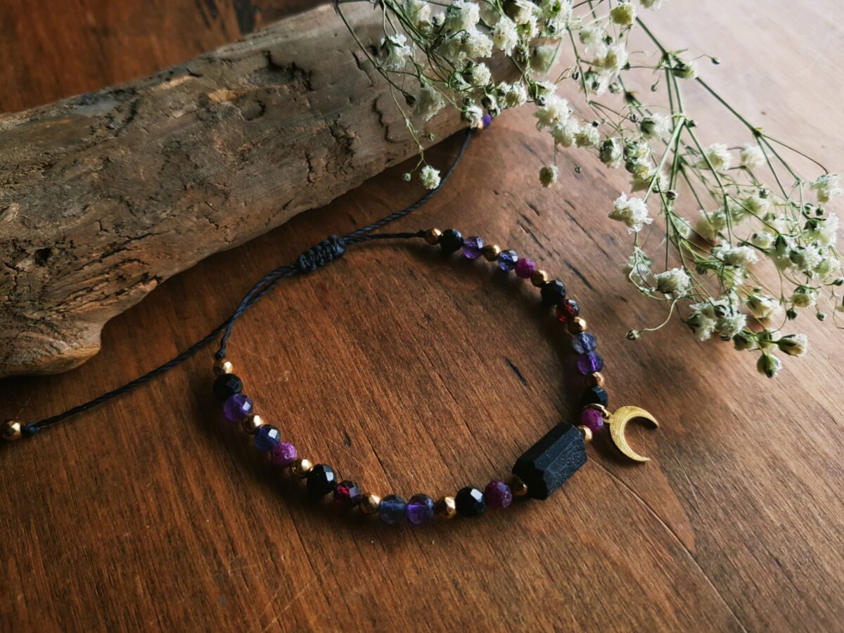 Bransoletka "Strażniczka z Kosmosu" - Turmalin, Iolit, Ametyst, Rubin, Granat, Onyks - obrazek 16