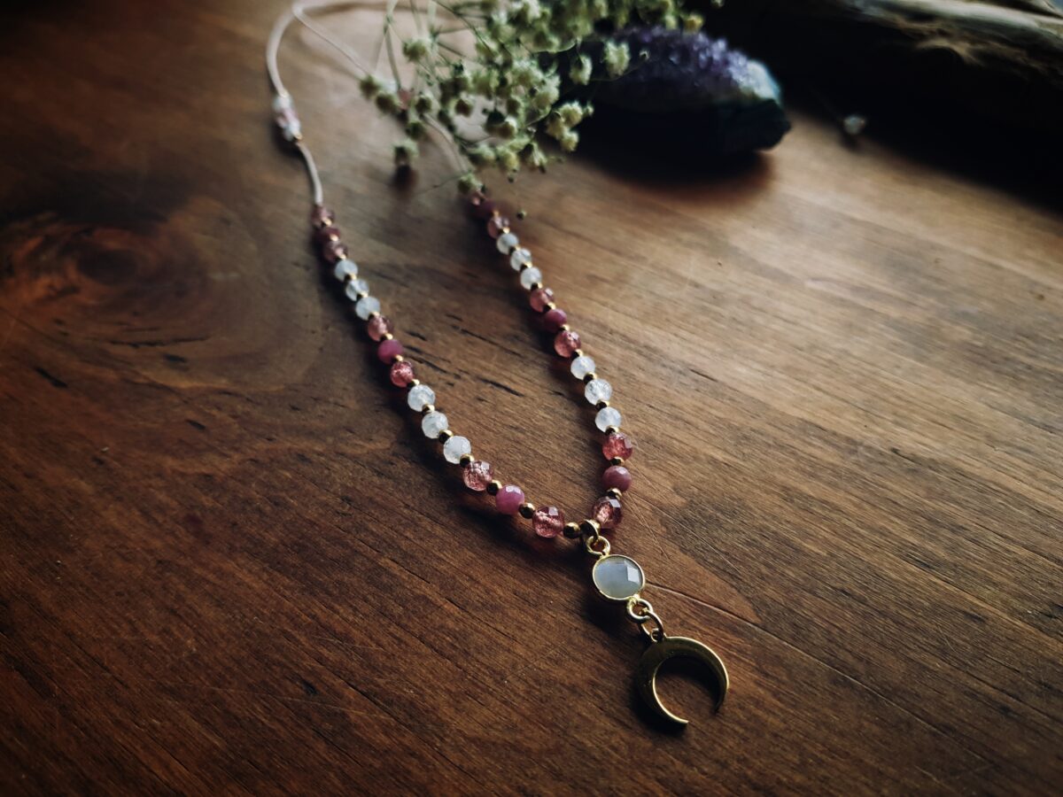 Naszyjnik "Malinowa Luna" - Kamień księżycowy, Turmalin różowy, Kwarc truskawkowy - obrazek 11