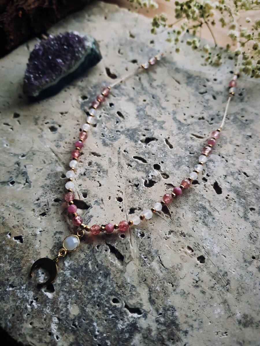 Naszyjnik "Malinowa Luna" - Kamień księżycowy, Turmalin różowy, Kwarc truskawkowy - obrazek 13