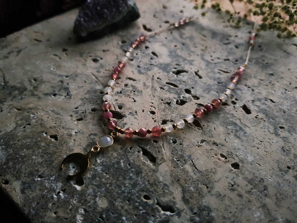 Naszyjnik "Malinowa Luna" - Kamień księżycowy, Turmalin różowy, Kwarc truskawkowy - obrazek 12