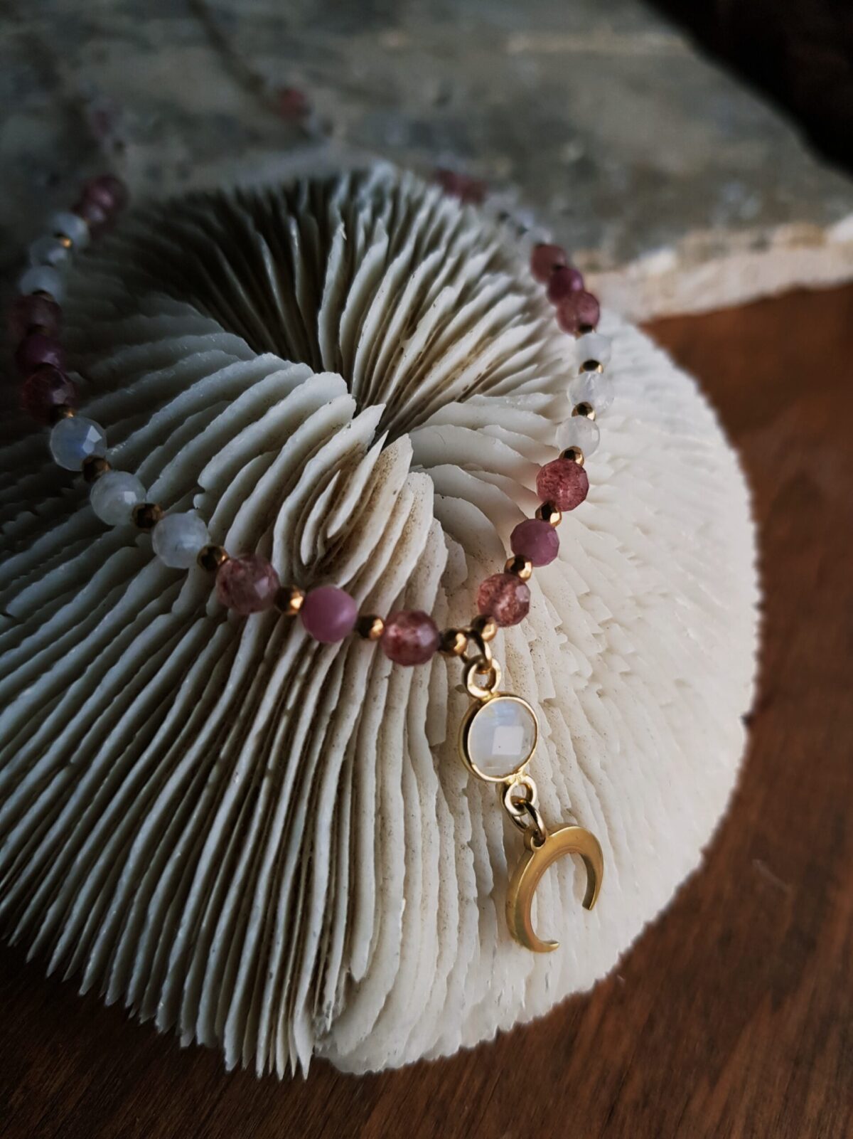 Naszyjnik "Malinowa Luna" - Kamień księżycowy, Turmalin różowy, Kwarc truskawkowy - obrazek 6