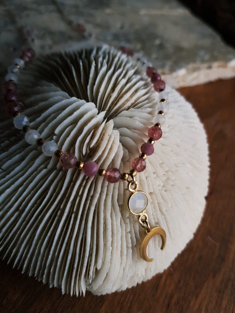 Naszyjnik "Malinowa Luna" - Kamień księżycowy, Turmalin różowy, Kwarc truskawkowy - obrazek 6