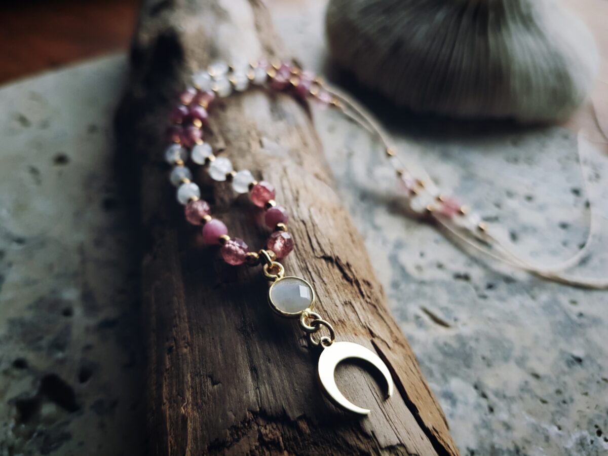 Naszyjnik "Malinowa Luna" - Kamień księżycowy, Turmalin różowy, Kwarc truskawkowy - obrazek 8