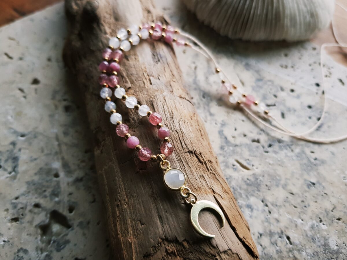 Naszyjnik "Malinowa Luna" - Kamień księżycowy, Turmalin różowy, Kwarc truskawkowy - obrazek 7