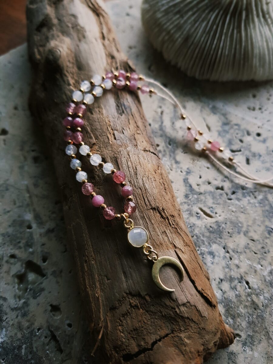 Naszyjnik "Malinowa Luna" - Kamień księżycowy, Turmalin różowy, Kwarc truskawkowy - obrazek 2