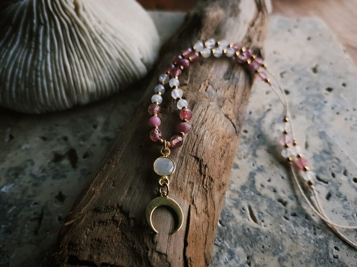 Naszyjnik "Malinowa Luna" - Kamień księżycowy, Turmalin różowy, Kwarc truskawkowy - obrazek 1