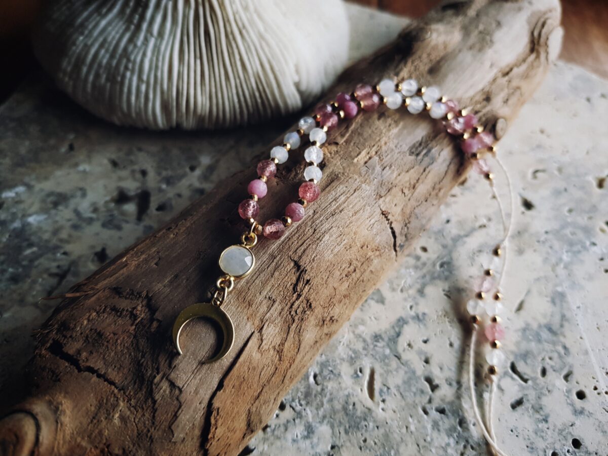 Naszyjnik "Malinowa Luna" - Kamień księżycowy, Turmalin różowy, Kwarc truskawkowy - obrazek 4