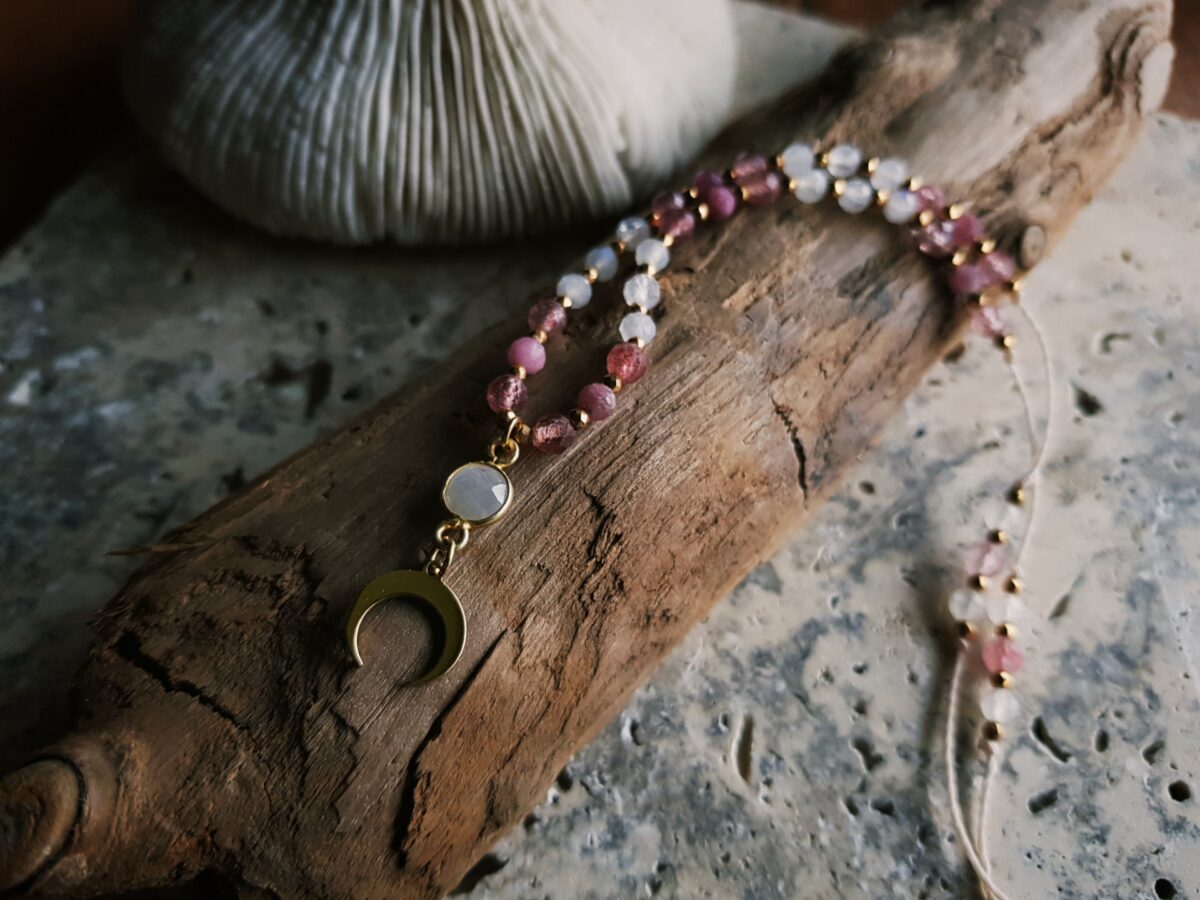 Naszyjnik "Malinowa Luna" - Kamień księżycowy, Turmalin różowy, Kwarc truskawkowy - obrazek 3