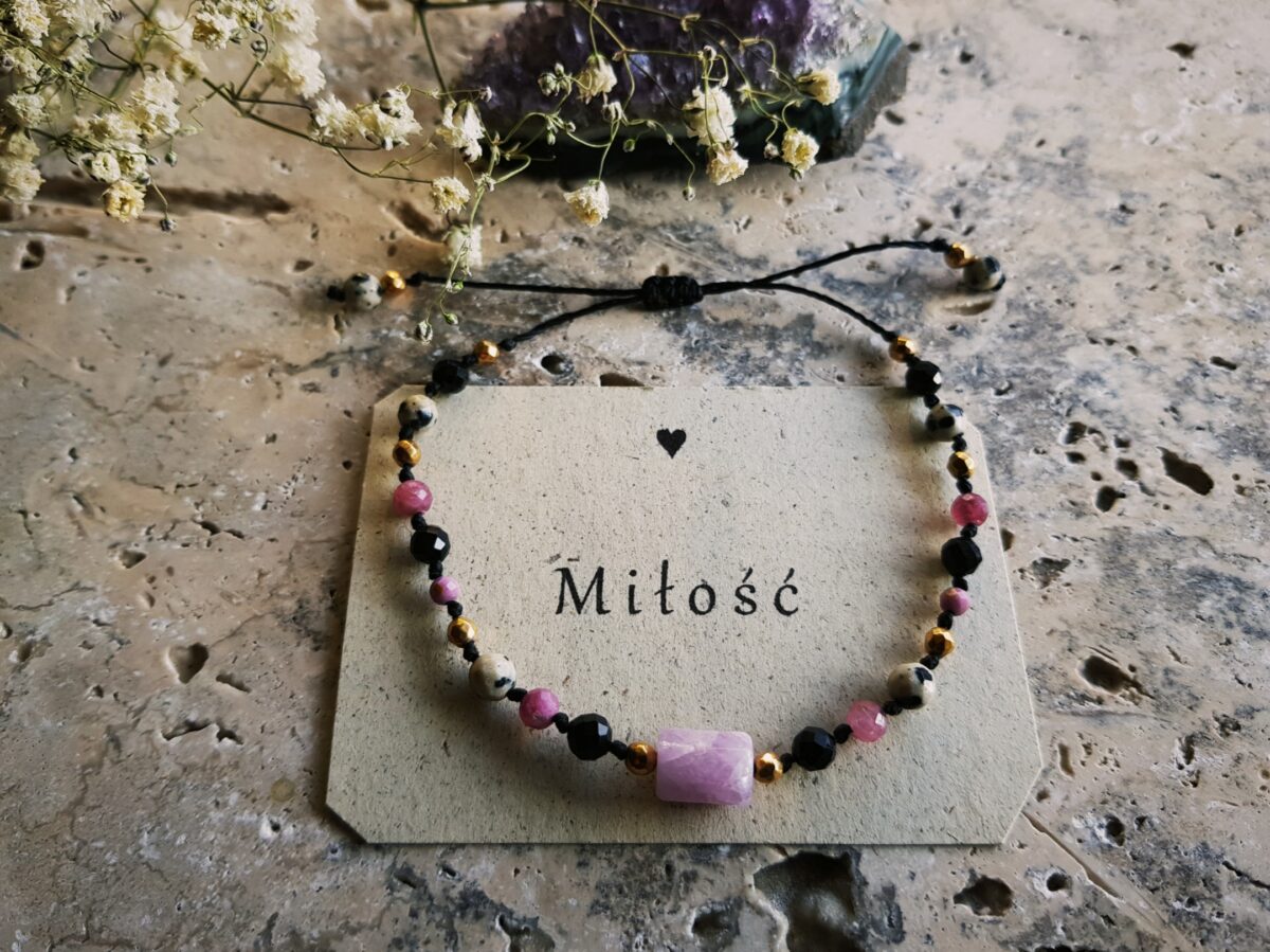 Bransoletka Ukojenia - Kunzyt, Turmalin czarny, Turmalin różowy, Jaspis, Fosfosyderyt