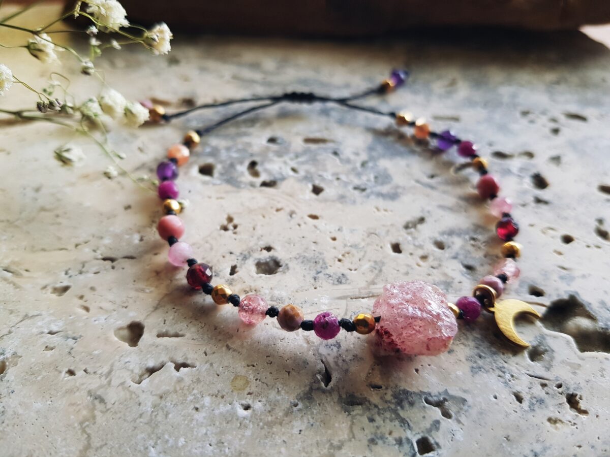 Bransoletka "Kochać"- Kwarc truskawkowy, Rubin, Fosfosyderyt, Granat, Rodonit, Ametyst, Kamień słoneczny - obrazek 9
