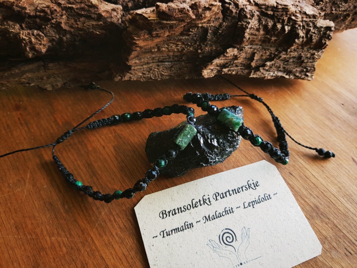 Bransoletki Partnerskie "Równowaga" - Lepidolit, Malachit, Turmalin