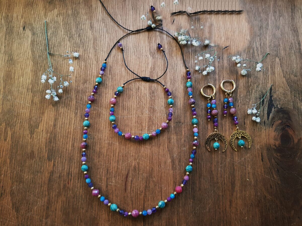 Komplet "Ukochiwanie" - Rodochrozyt, Amazonit, Apatyt, Rubin, Ametyst, Turmalin różowy