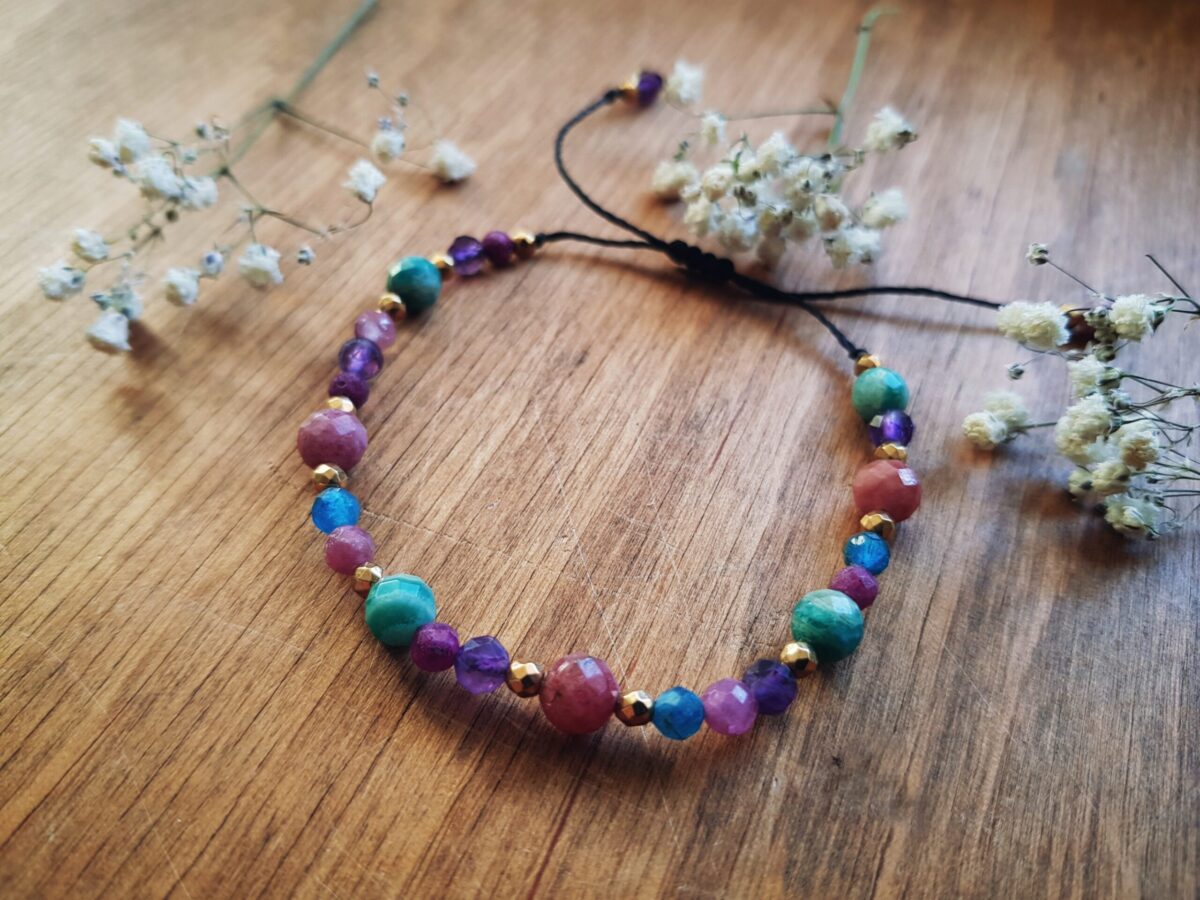 Bransoletka "Ukochiwanie" - Rodochrozyt, Amazonit, Apatyt, Rubin, Ametyst, Turmalin różowy - obrazek 5