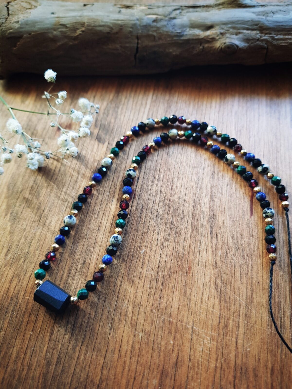 Naszyjnik "Ukojenie" - Turmalin, Granat, Jaspis, Malachit, Lapis lazuli - obrazek 2