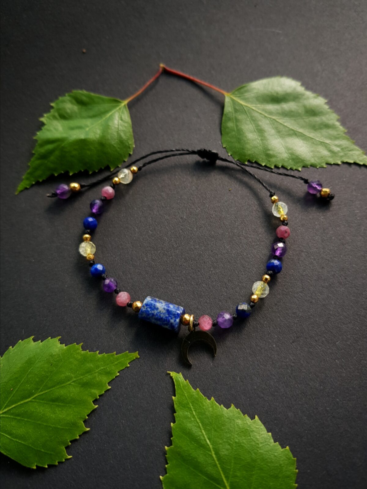 Bransoletka "Ochrona i Równowaga" - Lapis lazuli, Turmalin różowy, Ametyst, Cytryn - obrazek 2