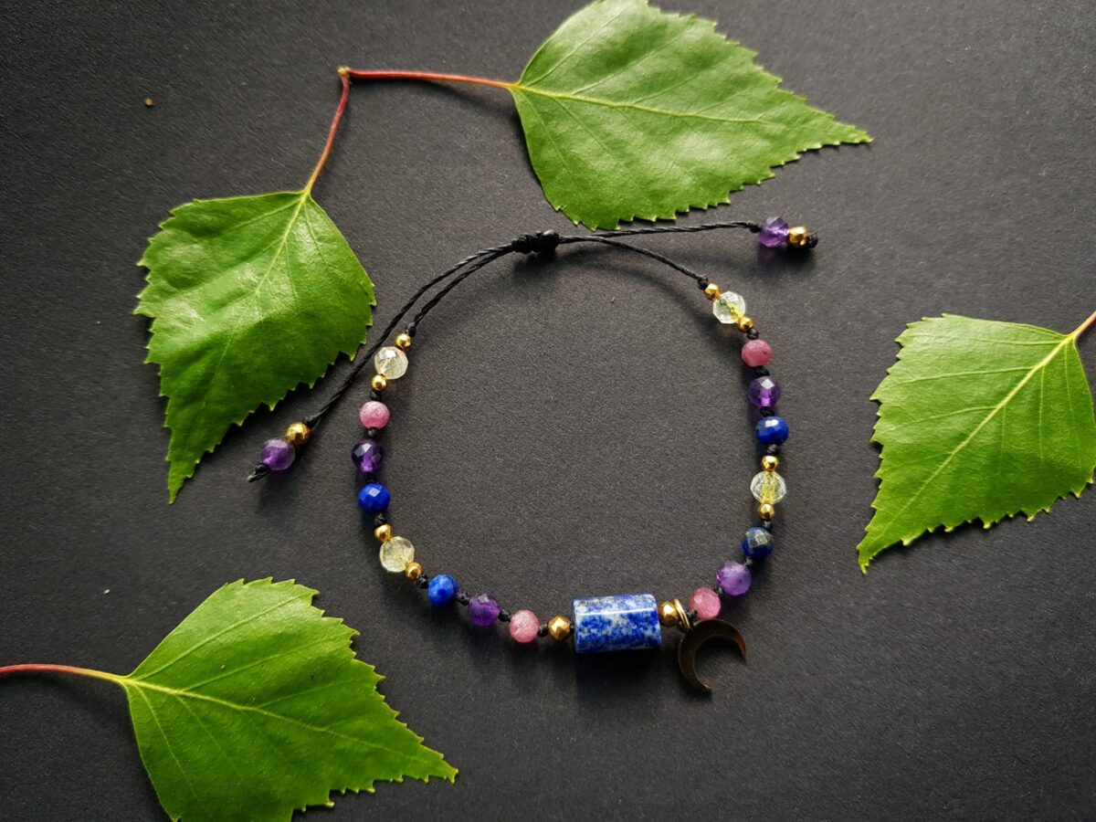 Bransoletka "Ochrona i Równowaga" - Lapis lazuli, Turmalin różowy, Ametyst, Cytryn - obrazek 4