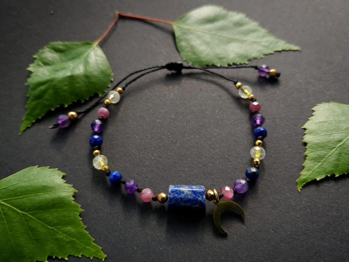 Bransoletka "Ochrona i Równowaga" - Lapis lazuli, Turmalin różowy, Ametyst, Cytryn - obrazek 1