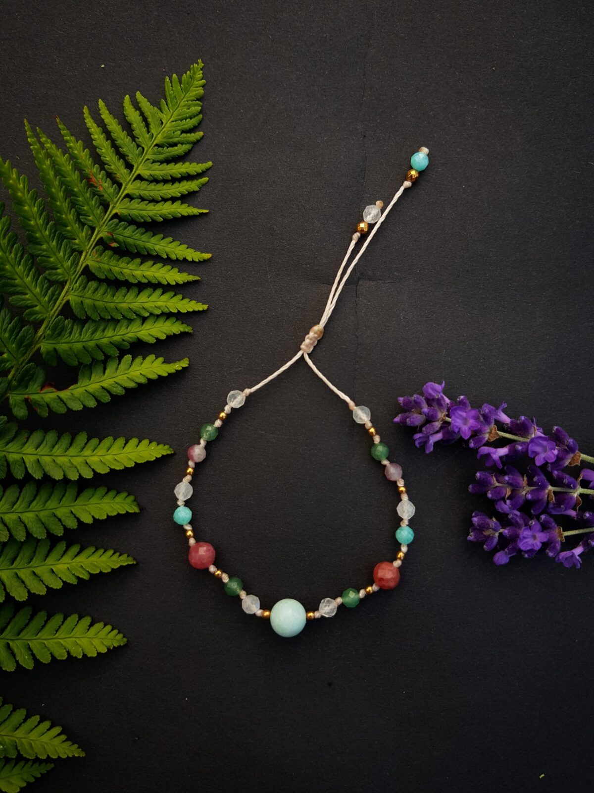 Bransoletka "Ogród Miłości" - Amazonit, Awenturyn, Rodochrozyt, Kamień księżycowy, Turmalin różowy - obrazek 2