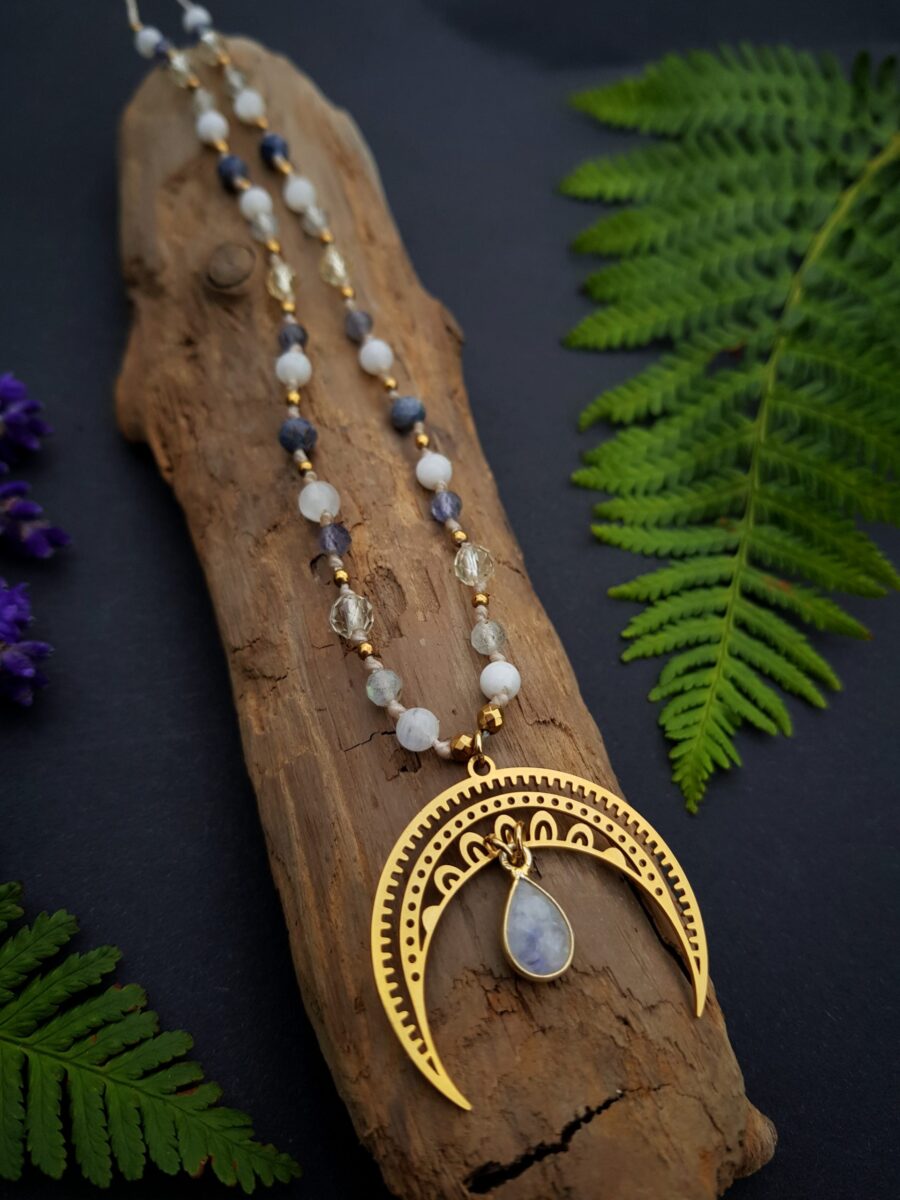 Naszyjnik "Kobieca Pełnia" - Kamień księżycowy, Labradoryt, Szafir, Cytryn, Iolit - obrazek 4