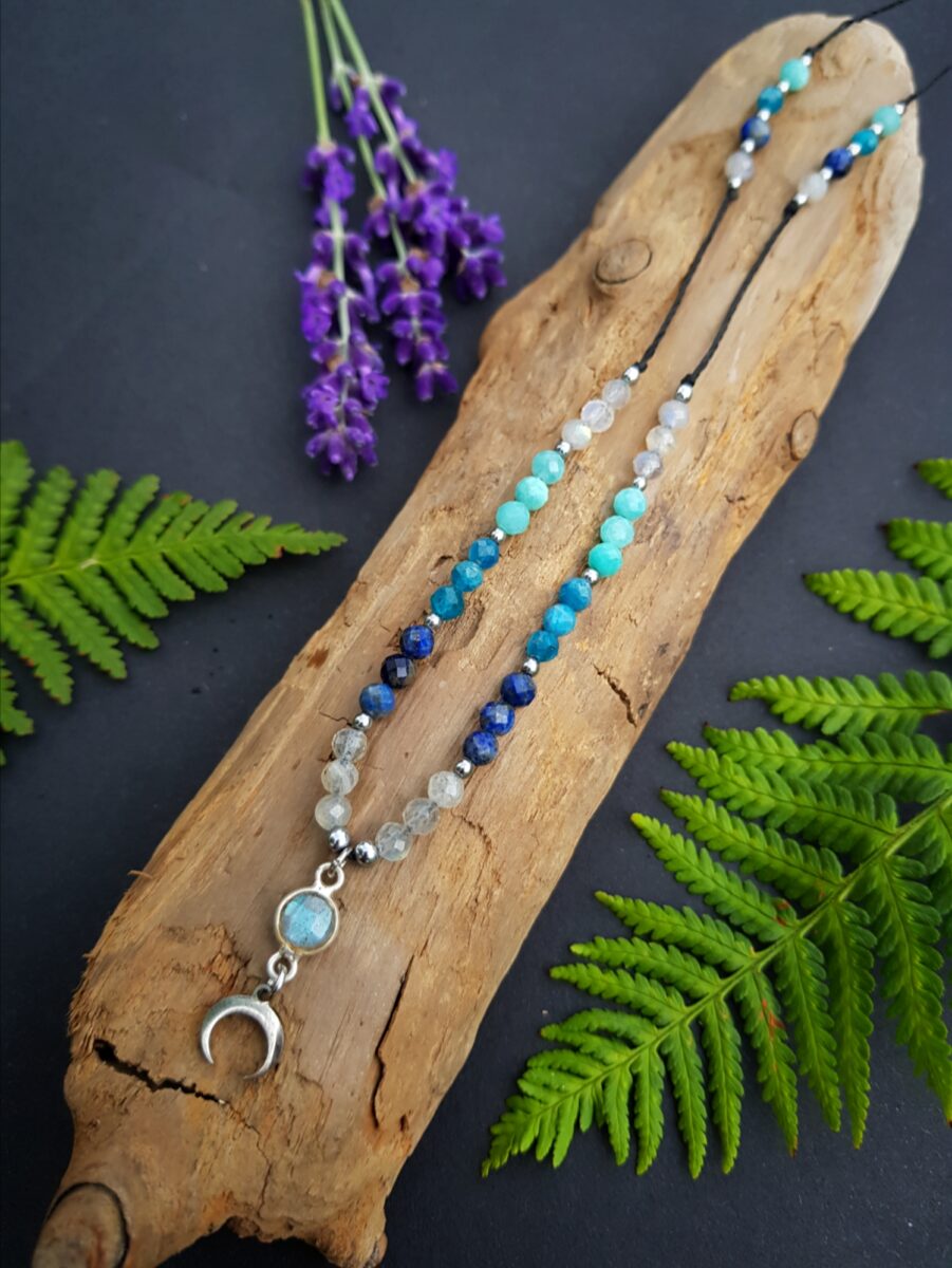 Naszyjnik "Nurt Spokoju" - Labradoryt, Amazonit, Lapis lazuli, Apatyt - obrazek 2